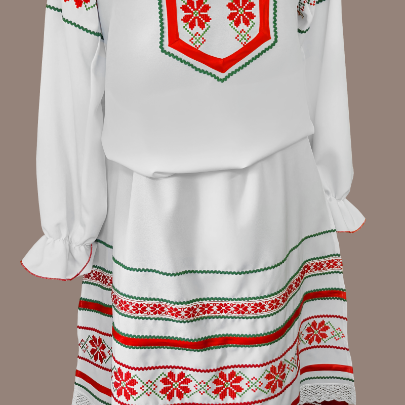 Костюм женский сценический (блуза, юбка, фартук, пояс, головной убор) рис. 307-25, 032-25